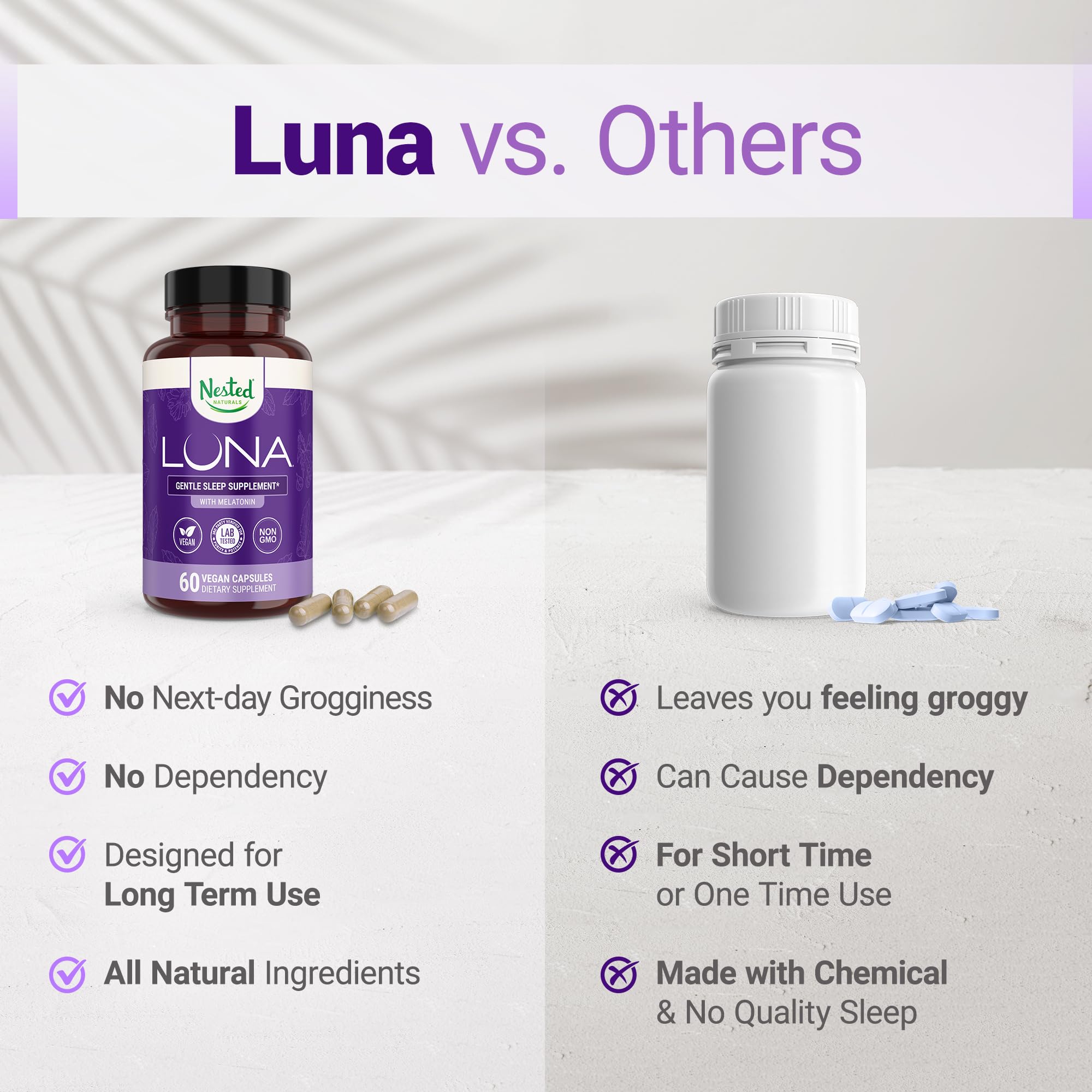 Nested Naturals Luna Sleep Aid on a nightstand, part of a calming bedtime routine.