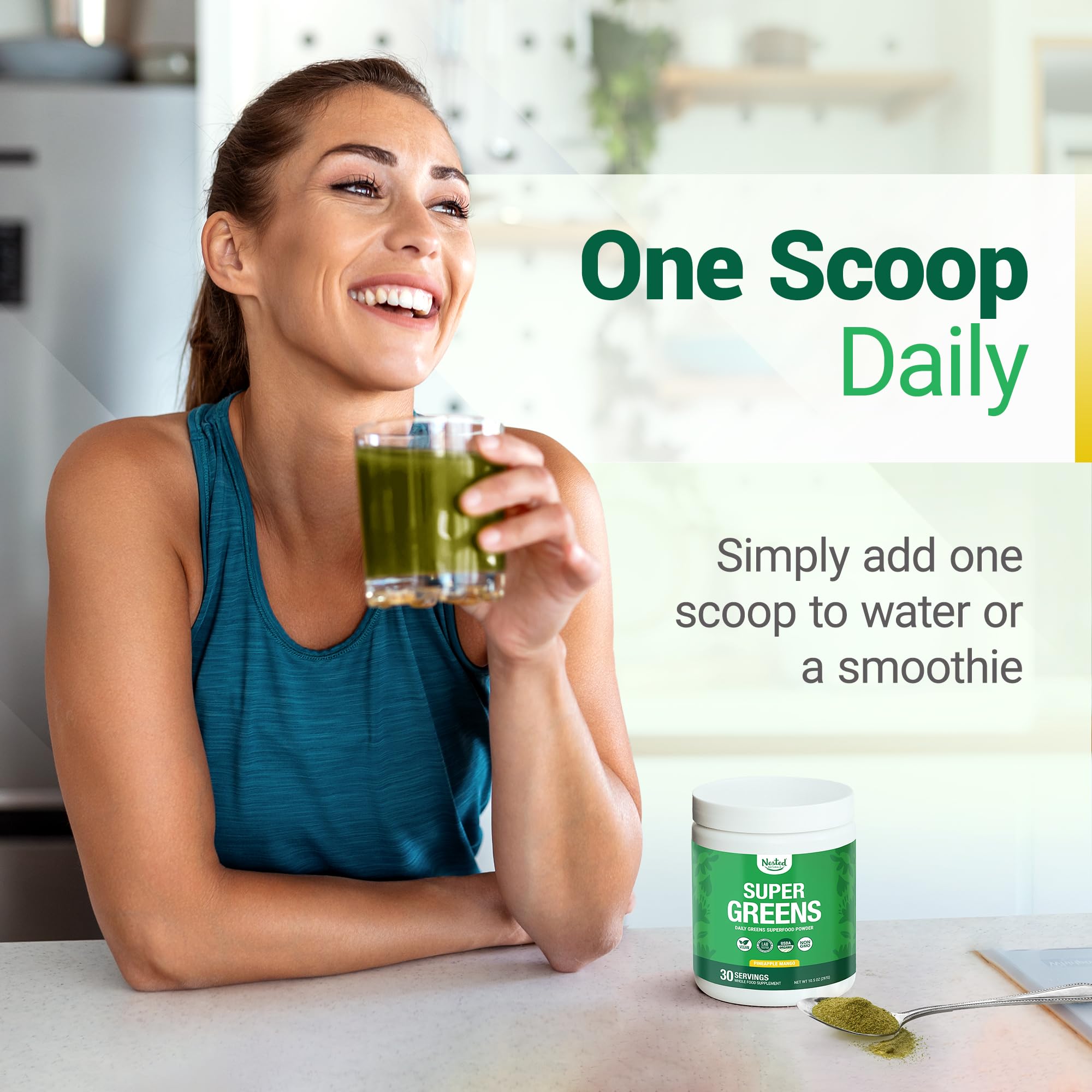 Nested Naturals spirulina and chlorella blend for nutrient-rich greens