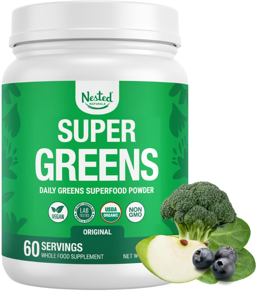 Nested Naturals Super Greens bottle front view for daily wellness support
