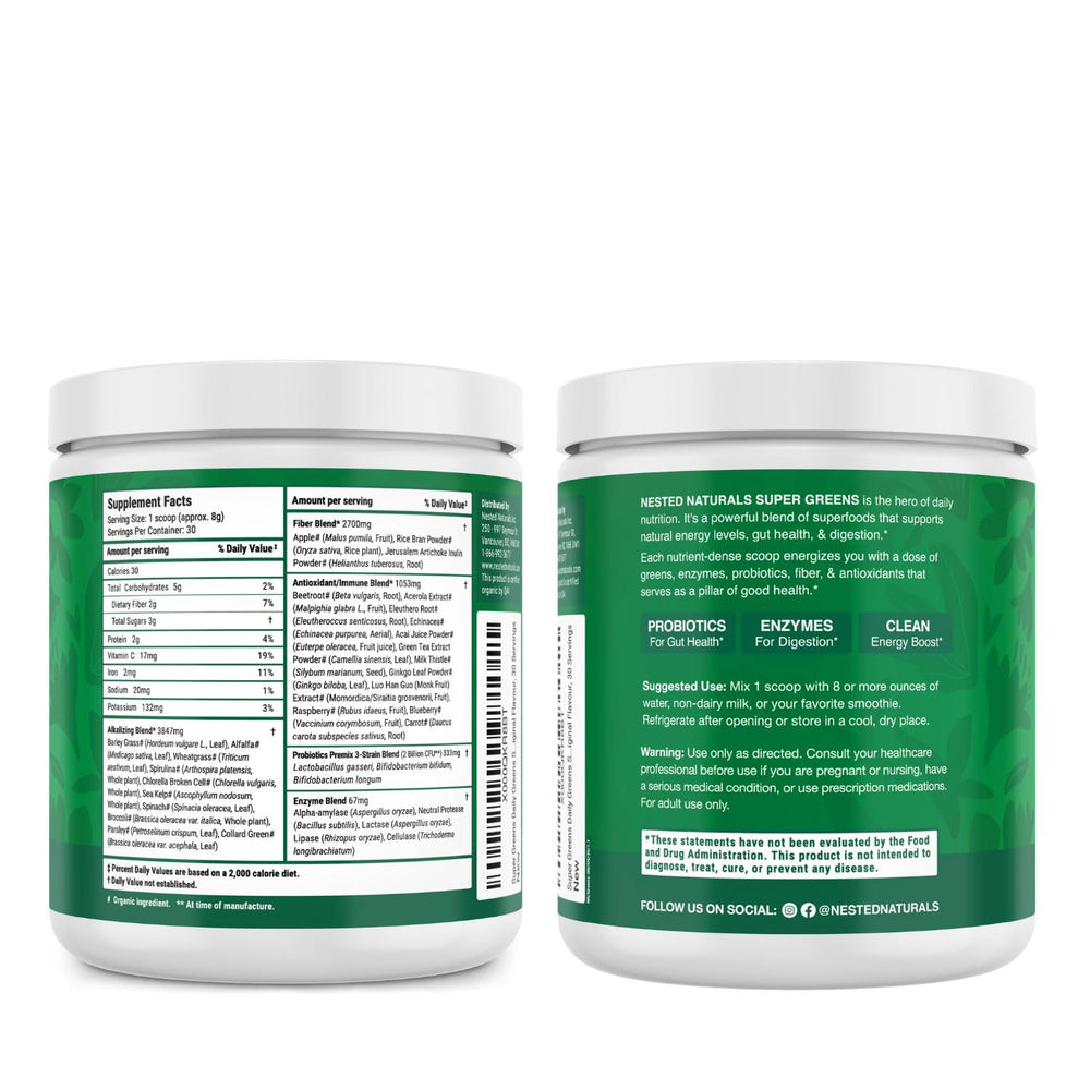Nested Naturals Super Greens with organic certification stands as a trusted daily supplement option.