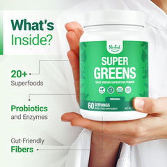Nested Naturals Super Greens scoop shown for easy measuring and mixing