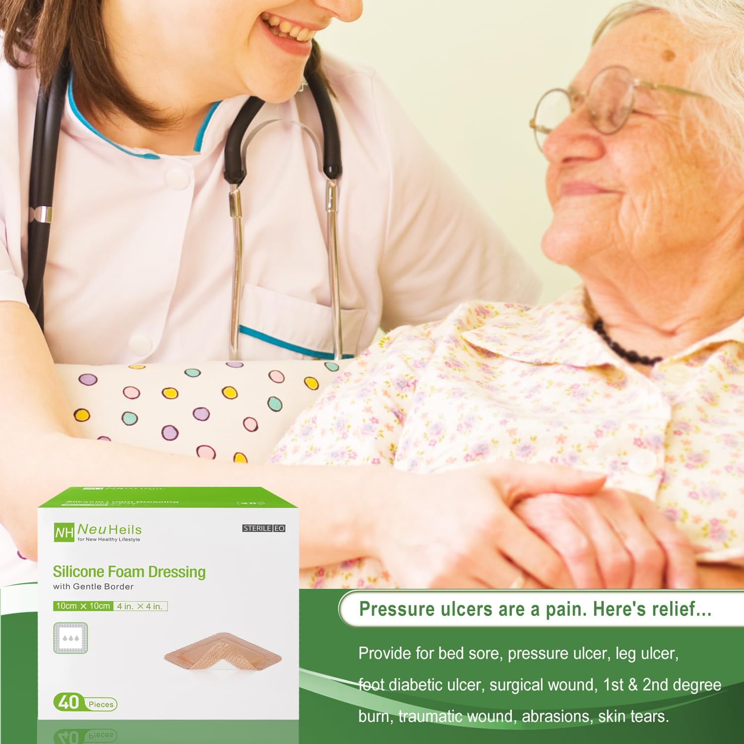 NEUHEILS diabetic foot care dressing supports cleansing and comfort.