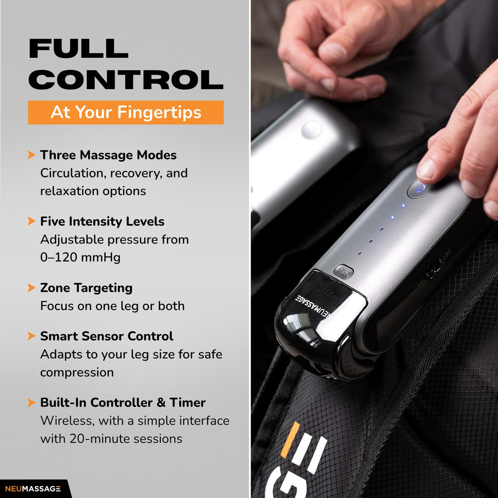 NEUMASSAGE sequential air chambers in action, providing smooth leg compression therapy.