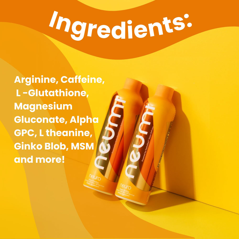 Neumi Neuro packaging emphasizes L-Theanine and caffeine for mental clarity.