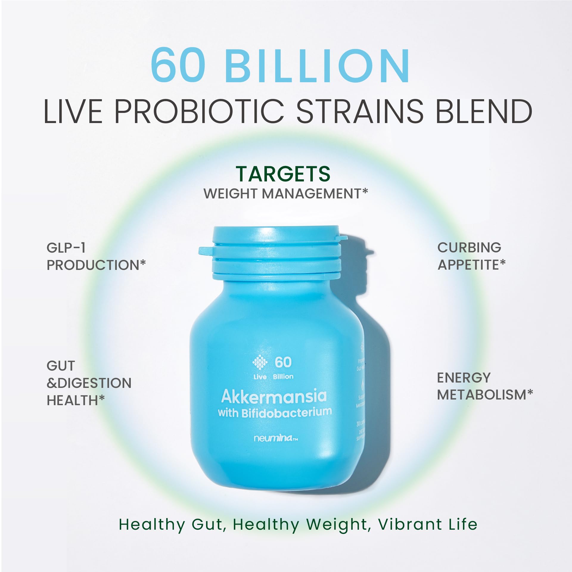 NEUMINA Akkermansia and Bifidobacterium capsules for convenient probiotic routine.