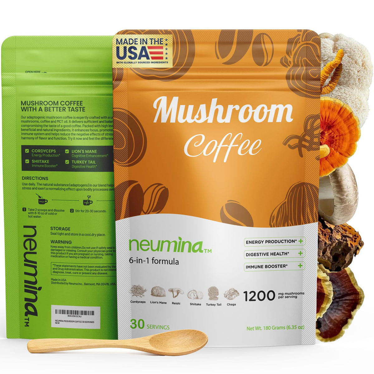 NEUMINA Mushroom Coffee front canister highlights premium blend for daily energy