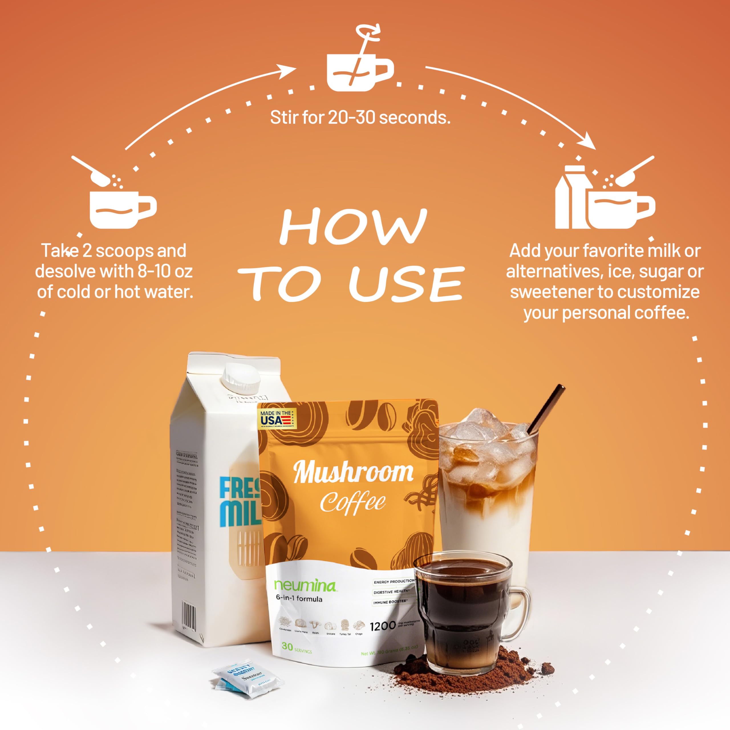 NEUMINA Mushroom Coffee glass with ice demonstrates versatile serving