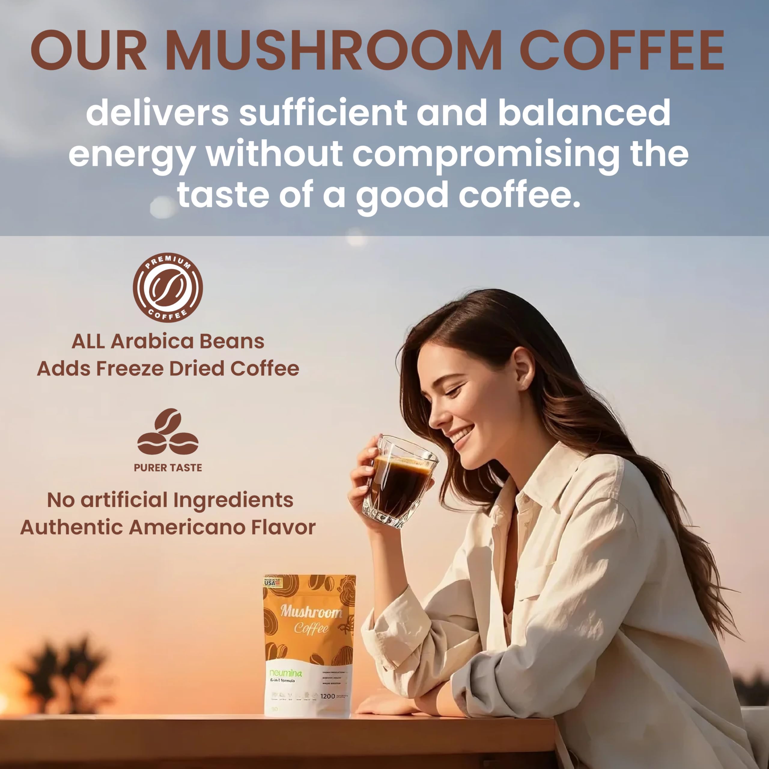 NEUMINA Mushroom Coffee morning routine promotes steady energy
