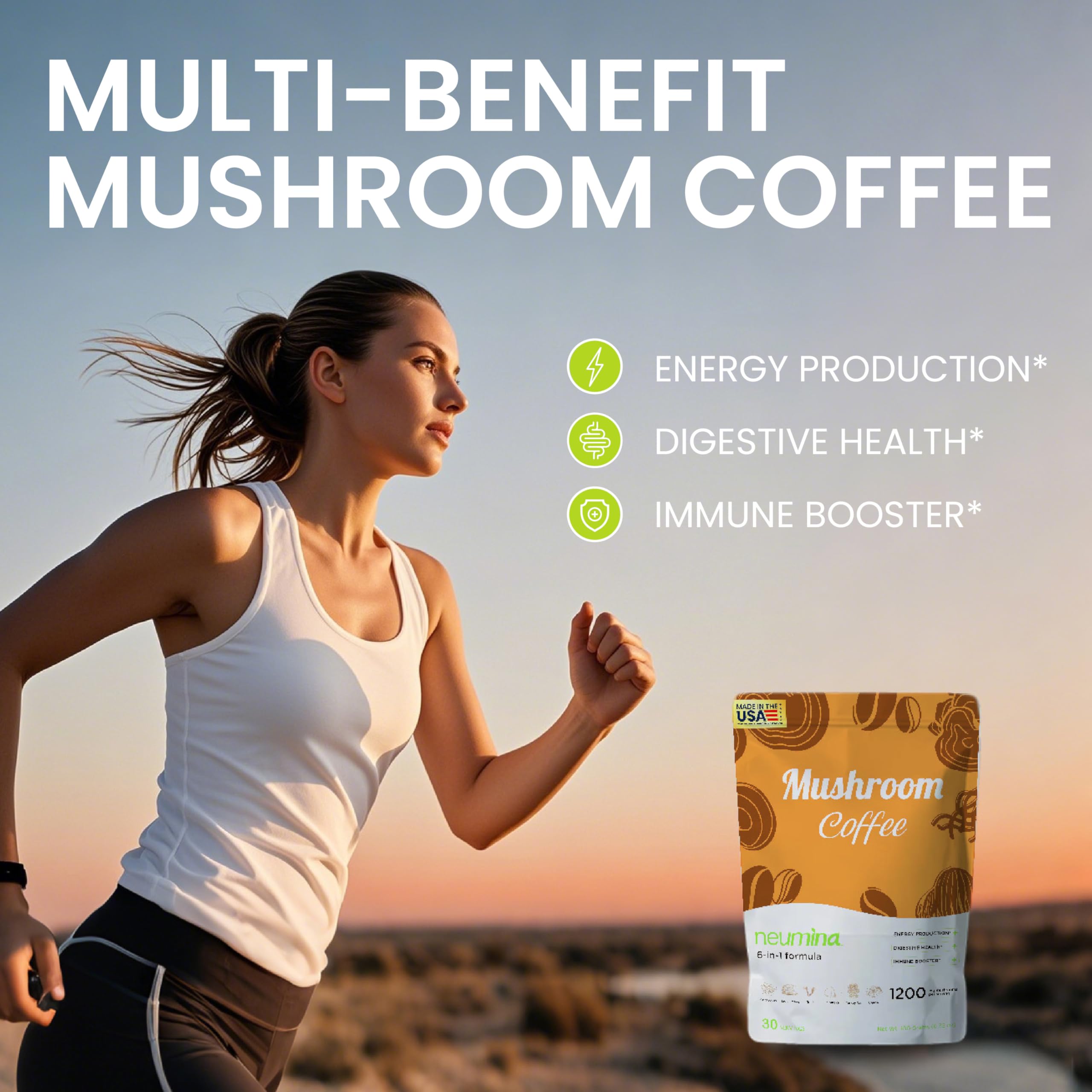 NEUMINA Mushroom Coffee pouring into water for quick mix