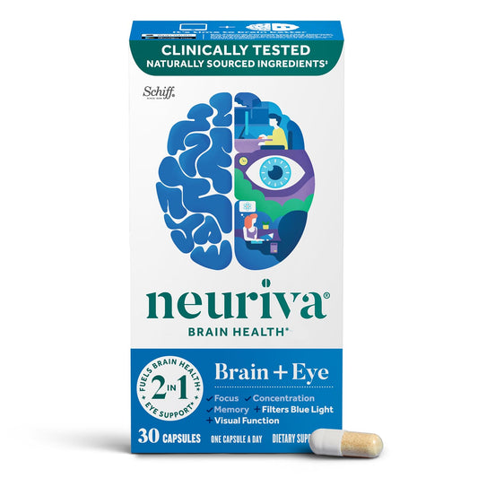 NEURIVA Brain + Eye bottle front highlighting memory and focus support.