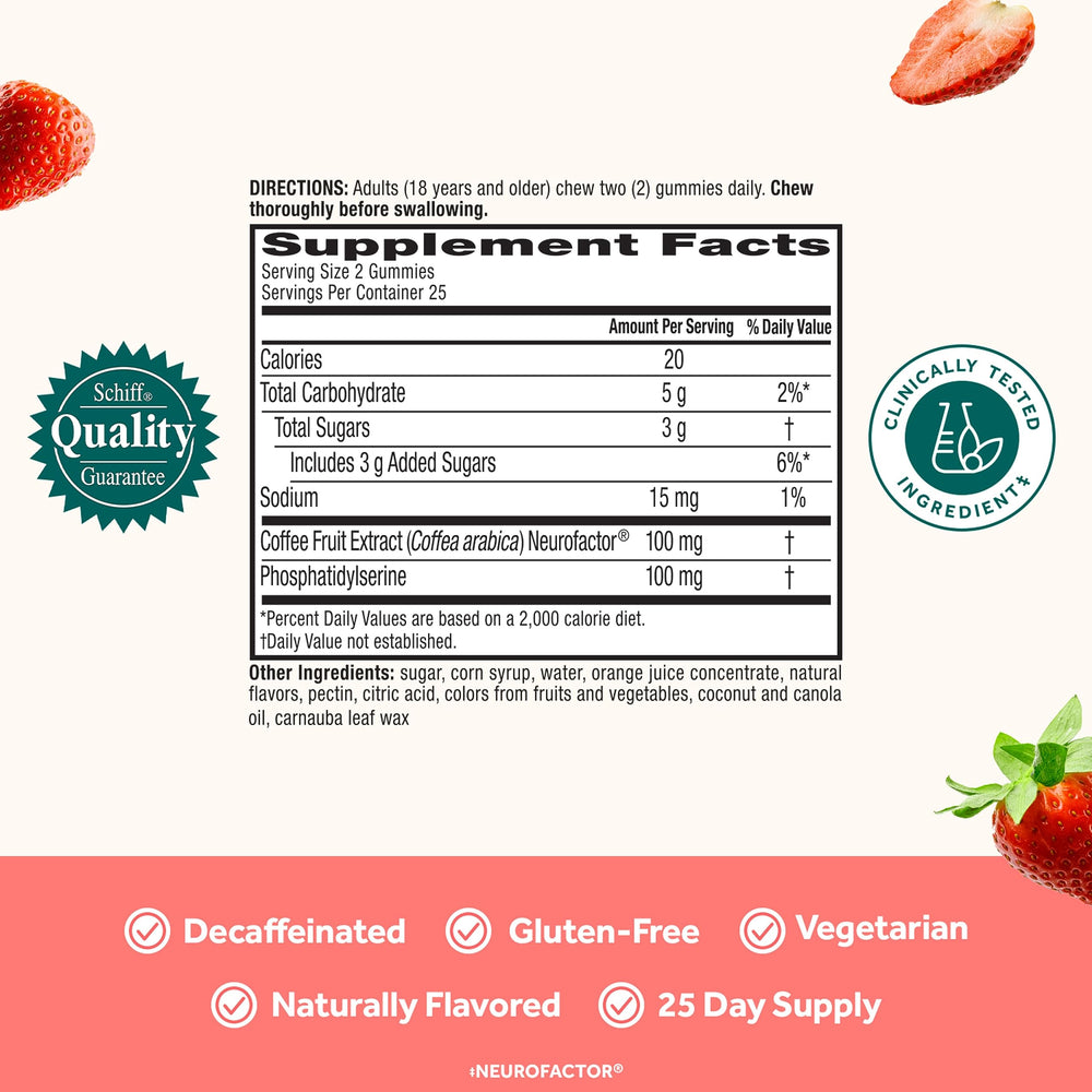 NEURIVA Original grape gummies bottle highlights decaffeinated option and flavor.