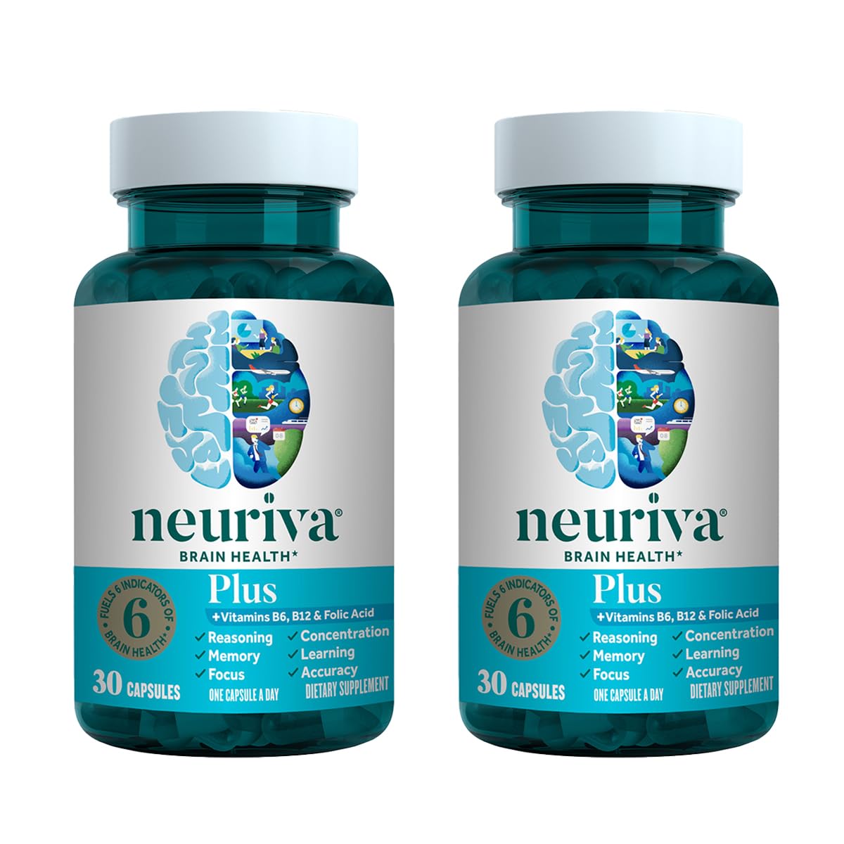 Neuriva Plus bottle showcases packaging for on-the-go brain support.