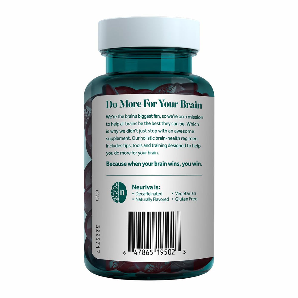NEURIVA Plus vegan gluten-free label indicating clean, dietary-friendly formulation.