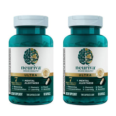 NEURIVA Ultra Decaf bottle front showcases caffeine-free brain support in a sleek packaging design.