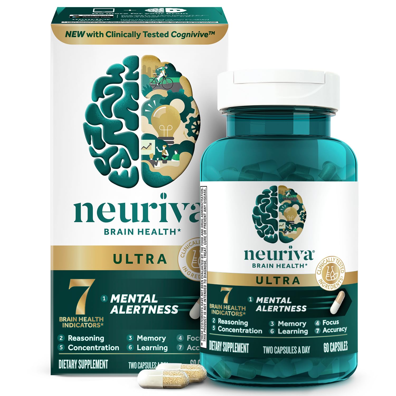 NEURIVA Ultra decaffeinated bottle label close-up for mental clarity