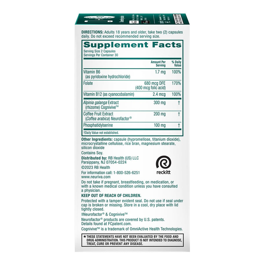 Ingredient chart for NEURIVA Ultra Decaf highlights Cognivive and B vitamins.