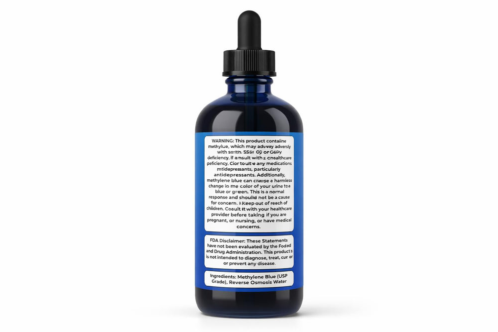 Neuro Blue 2% tincture front label for USP-grade formula aiding focus.