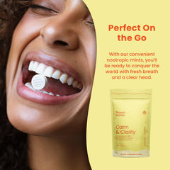 Neuro Calm and Clarity mints table-count view showcasing convenient packaging