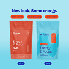 Neuro Energy Focus Gum 90-count bottle on a desk