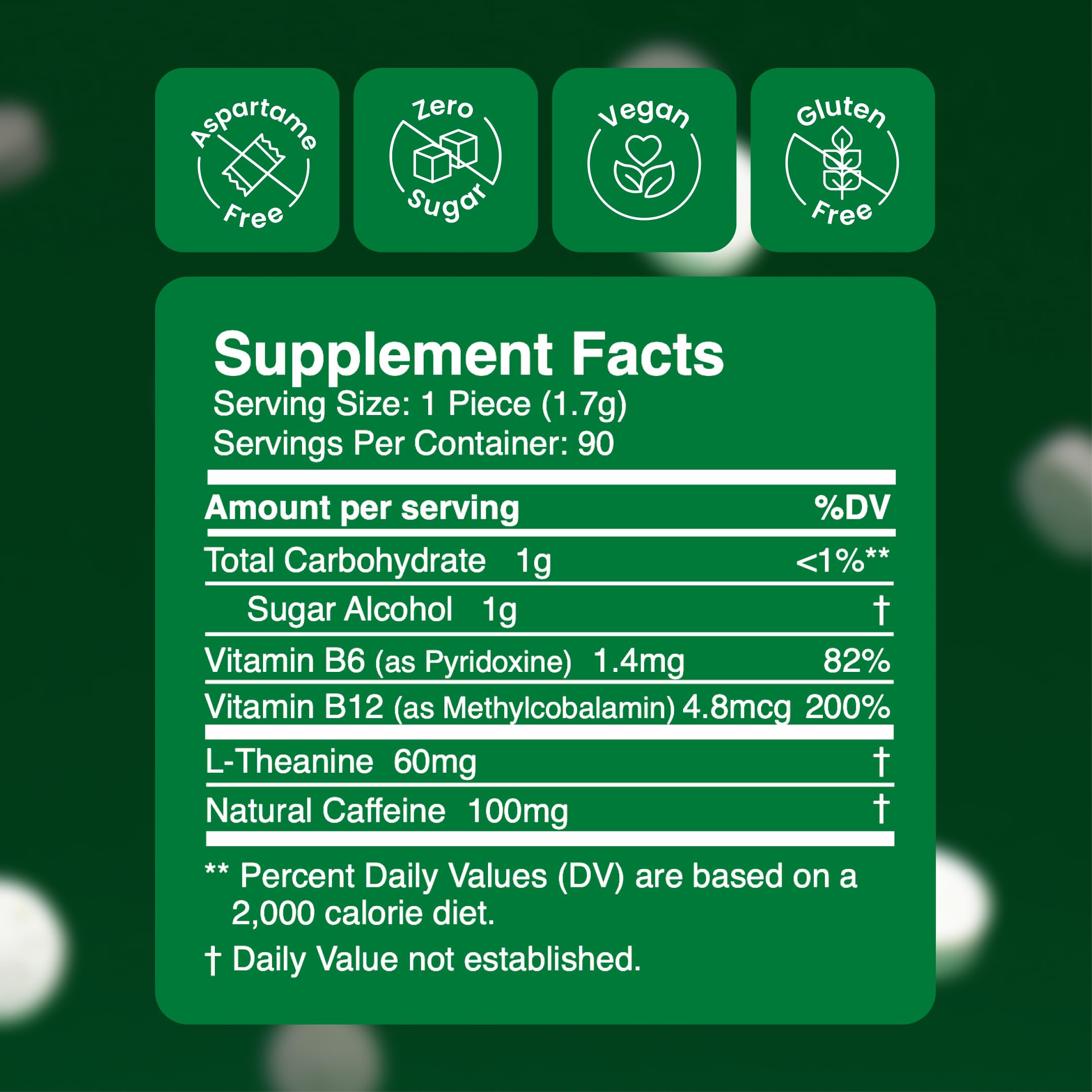 Close-up of Neuro Energy & Focus Gum piece highlighting chewable form