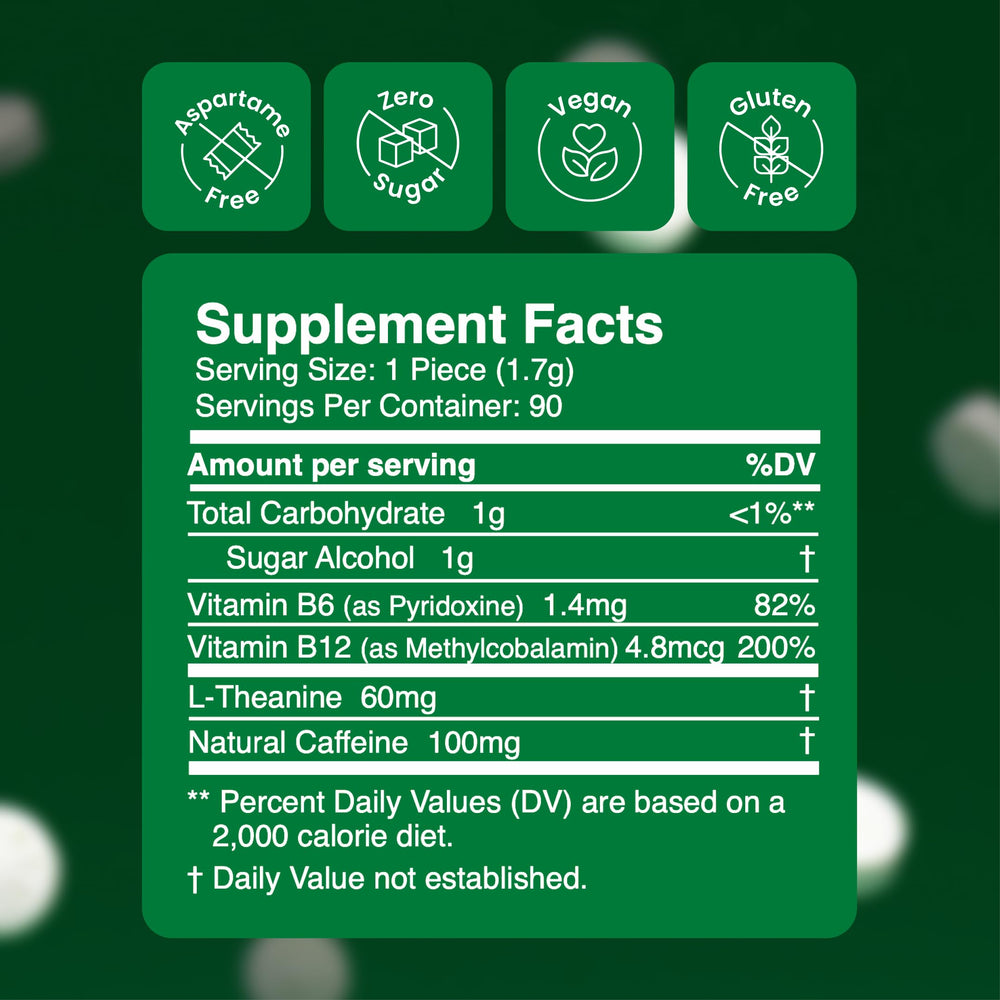 Close-up of Neuro Energy & Focus Gum piece highlighting chewable form