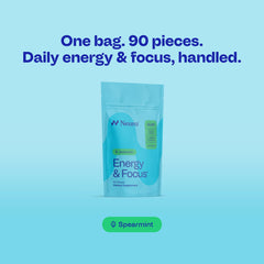 Neuro Energy & Focus Gum piece closeup highlights spearmint flavor.