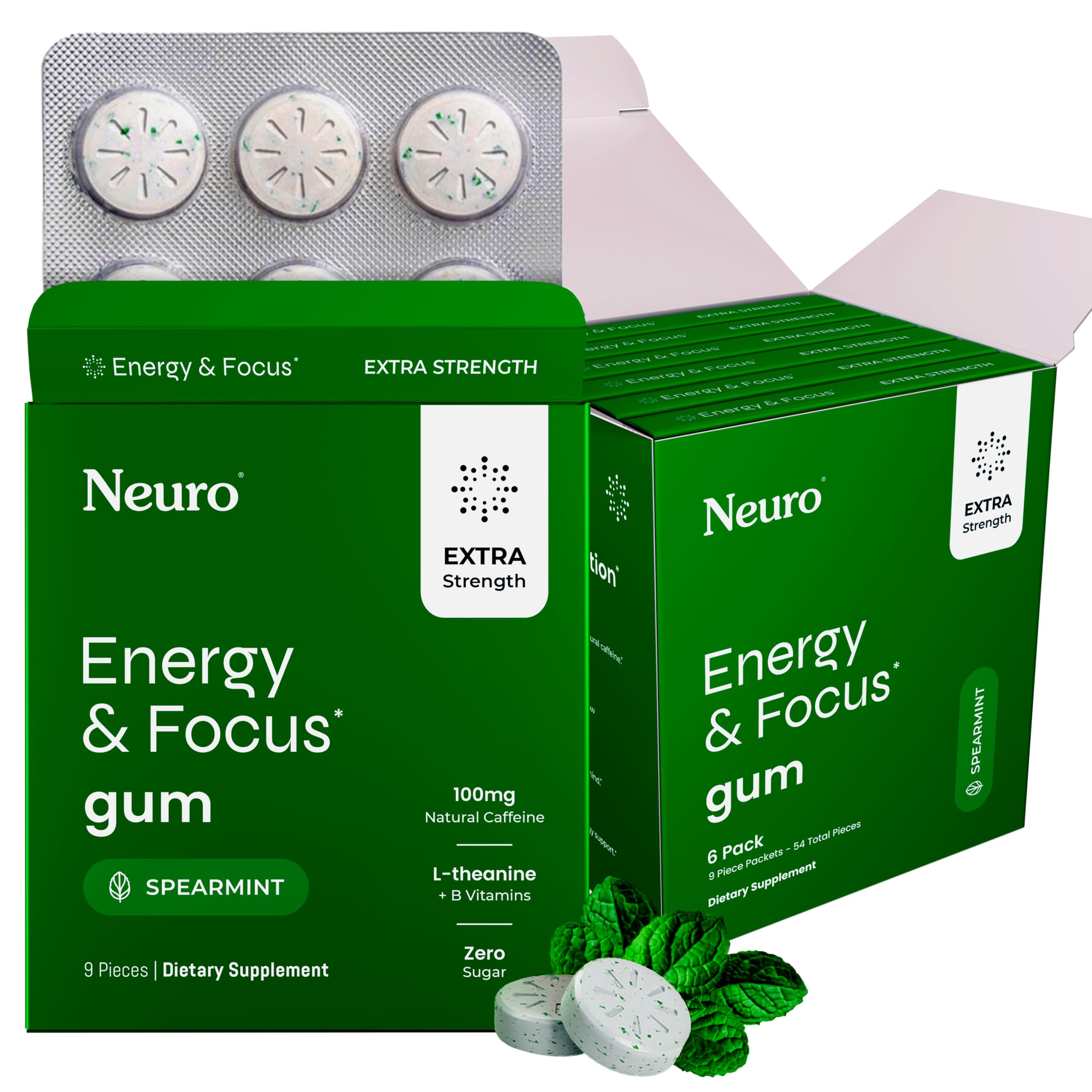 Neuro Energy & Focus Gum packaging for on-the-go focus