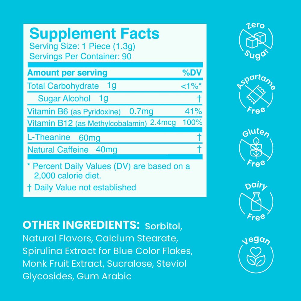 90-count Neuro Energy & Focus Mints bottle highlights vegan, sugar-free energy option.