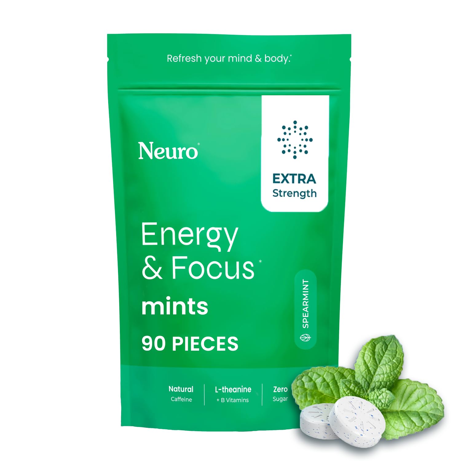Neuro Energy & Focus Mints front pack for quick mental lift during tasks
