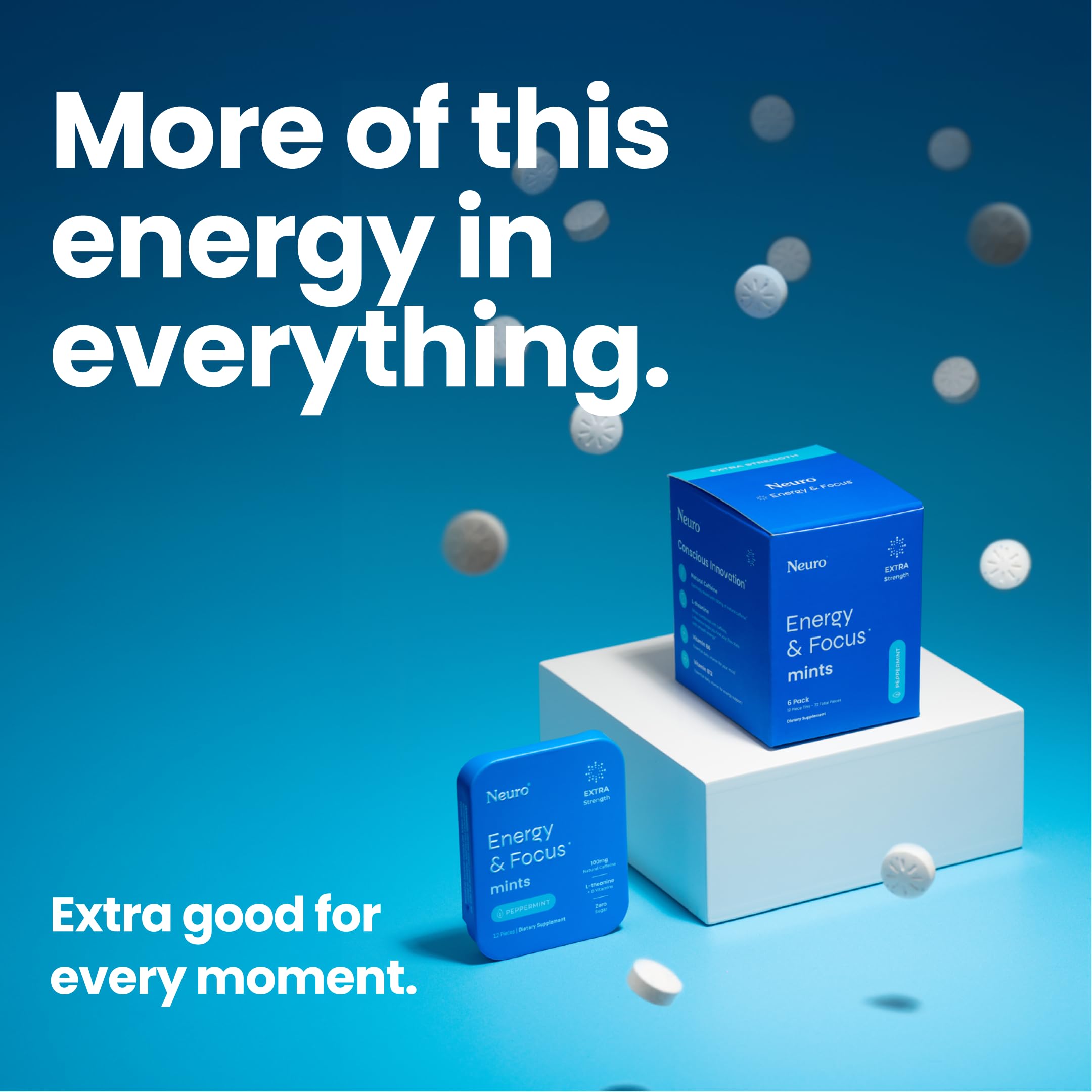 Ingredients area showing L-theanine and B vitamins in Neuro mints.