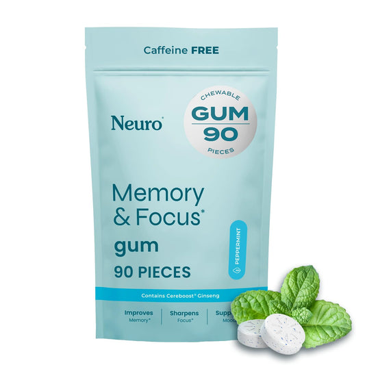 Neuro Memory & Focus Gum packaging front for quick recognition and clean branding.