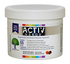 Neuro Needs ActivNeeds bottle showing 55-ingredient energy blend for daily vitality.