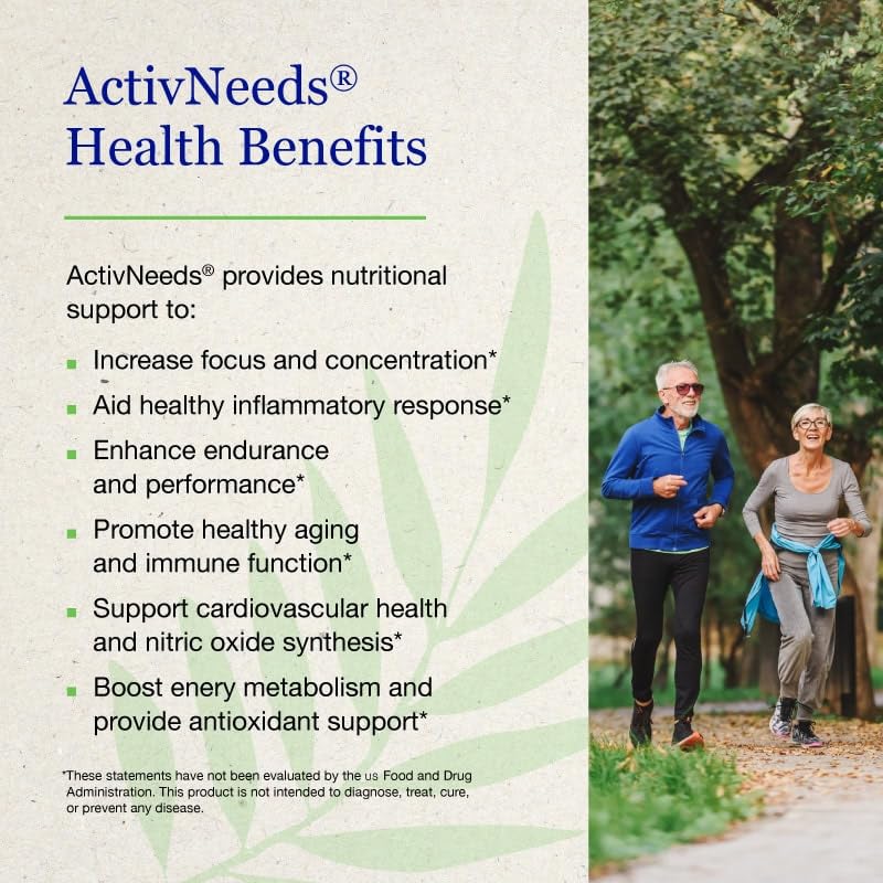 ActivNeeds ingredients panel highlighting vegan, non-GMO, gluten-free features.