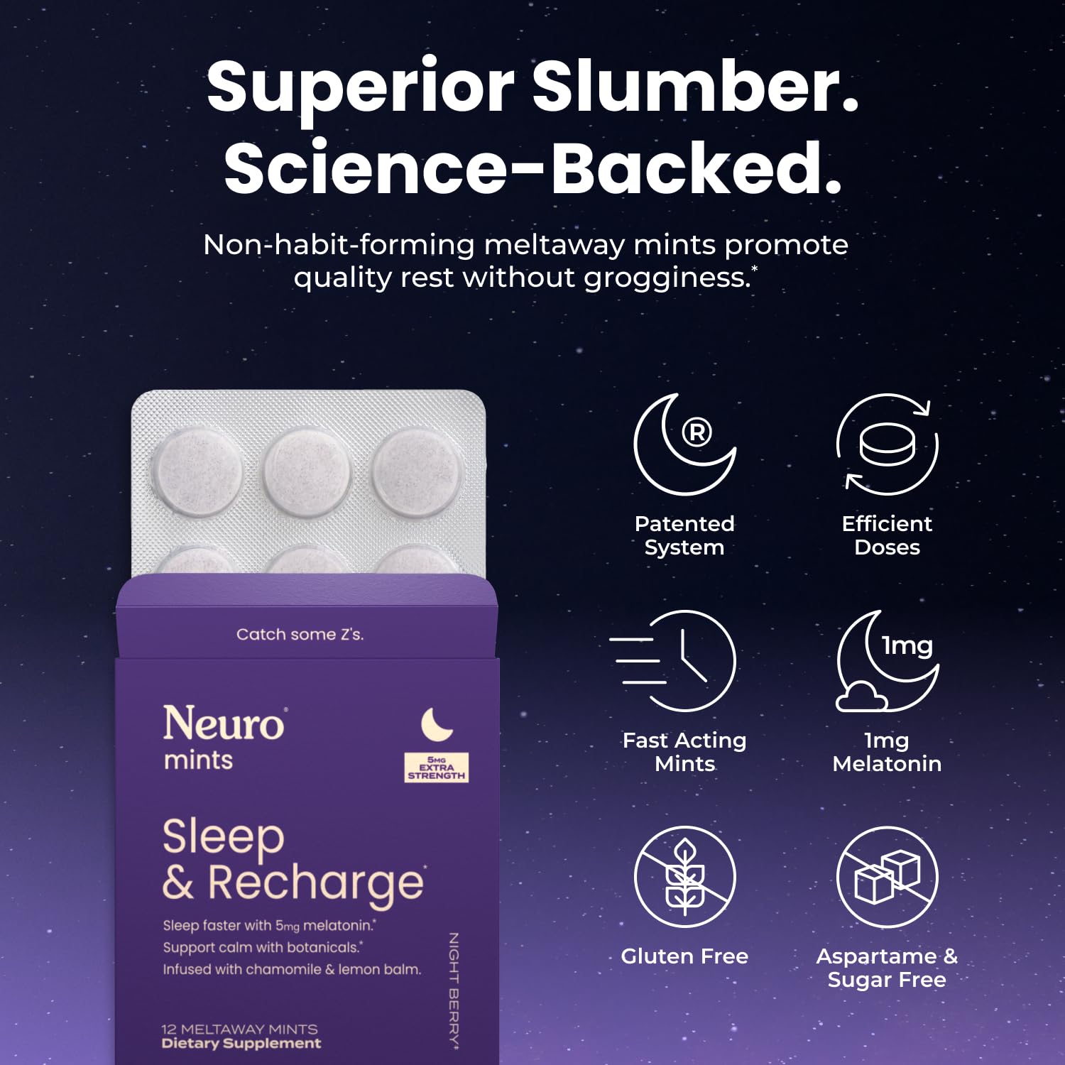 Close-up of Neuro Sleep Meltaway Mints dissolving on tongue.