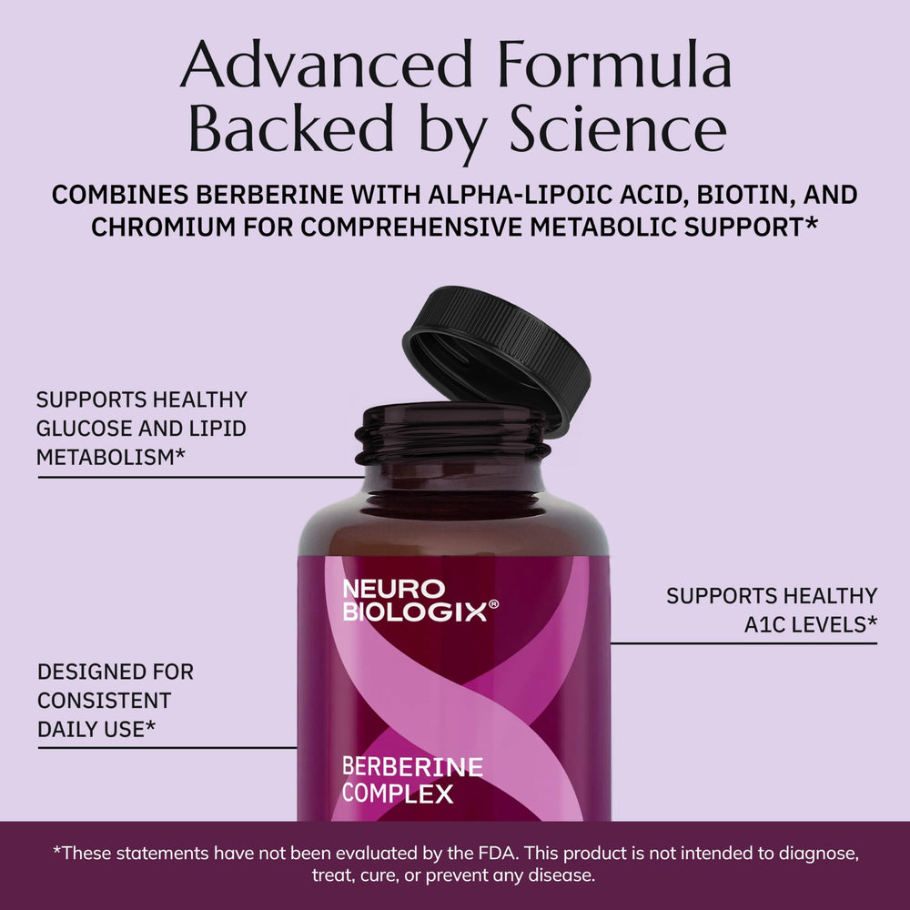 Neurobiologix Berberine Complex capsules beside a balanced breakfast