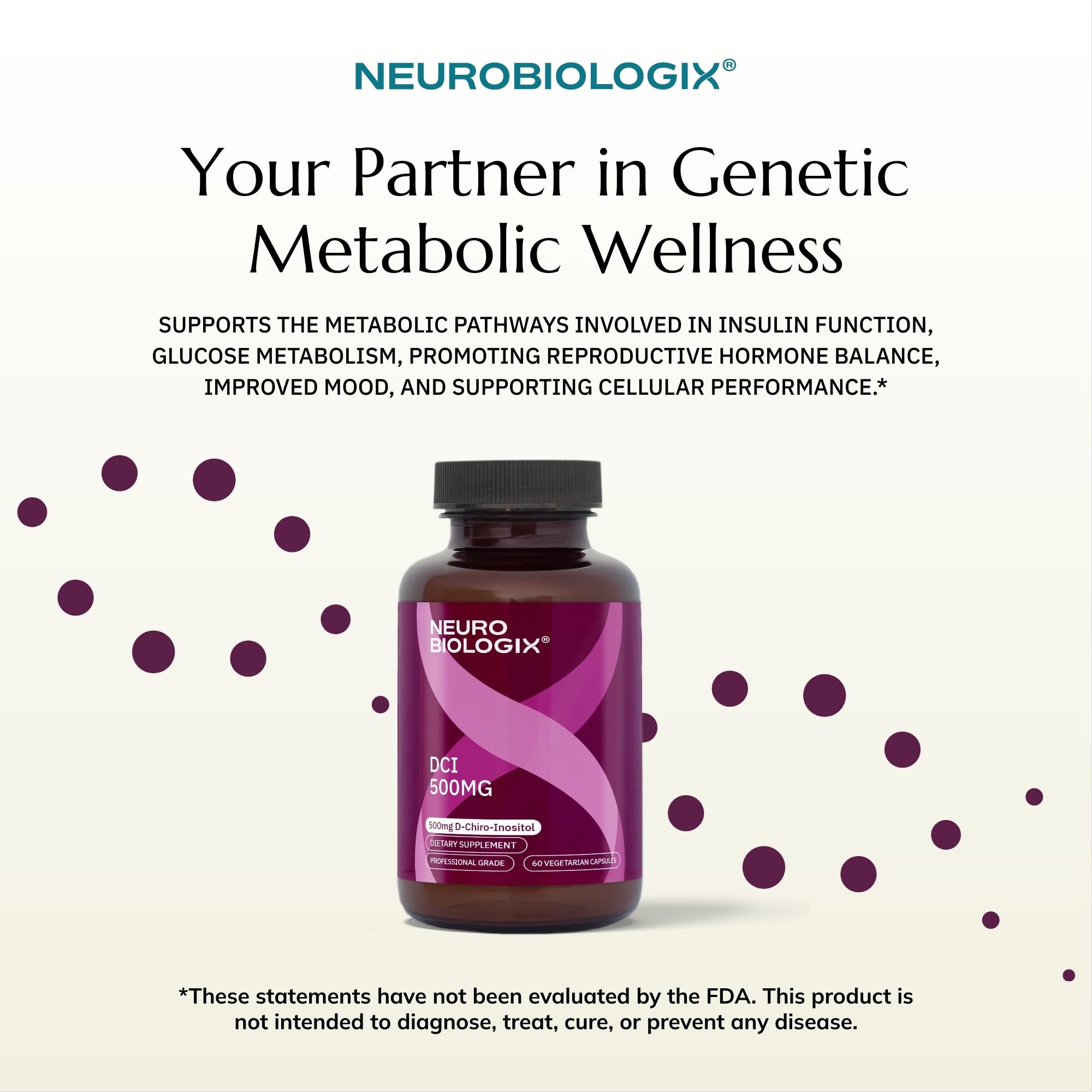 Non-GMO seal accompanies Neurobiologix D-Chiro Inositol bottle for quality assurance.