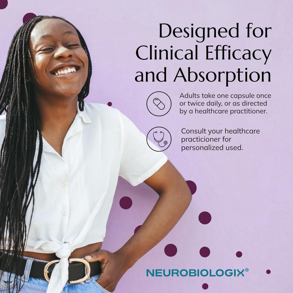 Small printed label on Neurobiologix bottle communicates key ingredient details.