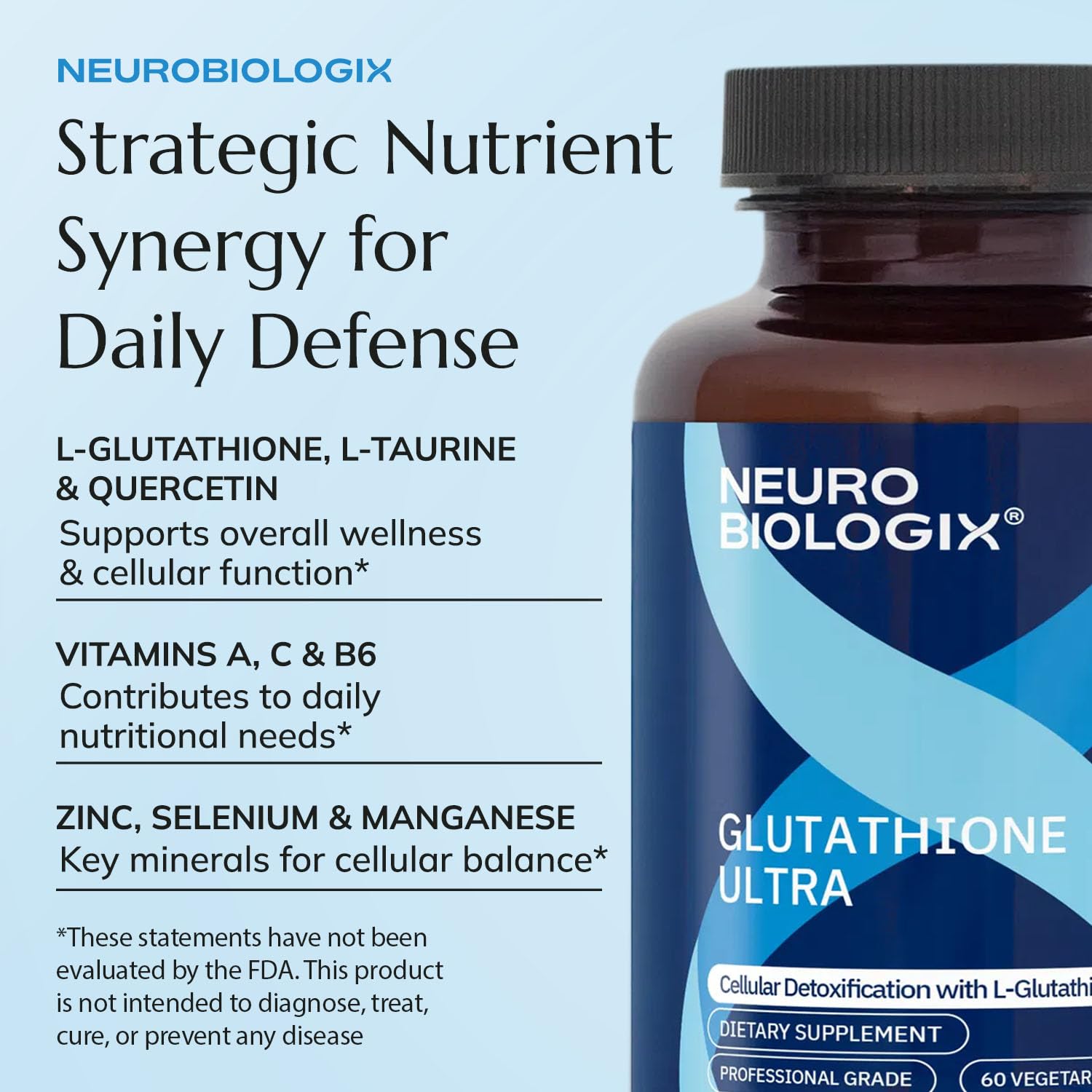 Neurobiologix Glutathione Ultra ingredients panel highlighting key nutrients