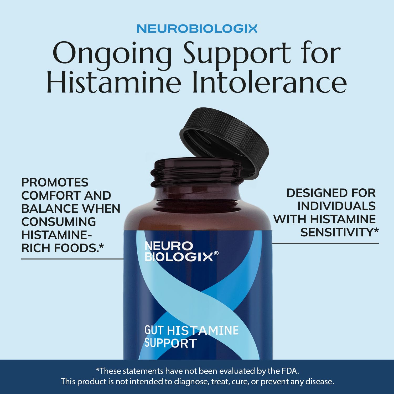 Vegan-friendly icon on Neurobiologix Gut Histamine Support packaging