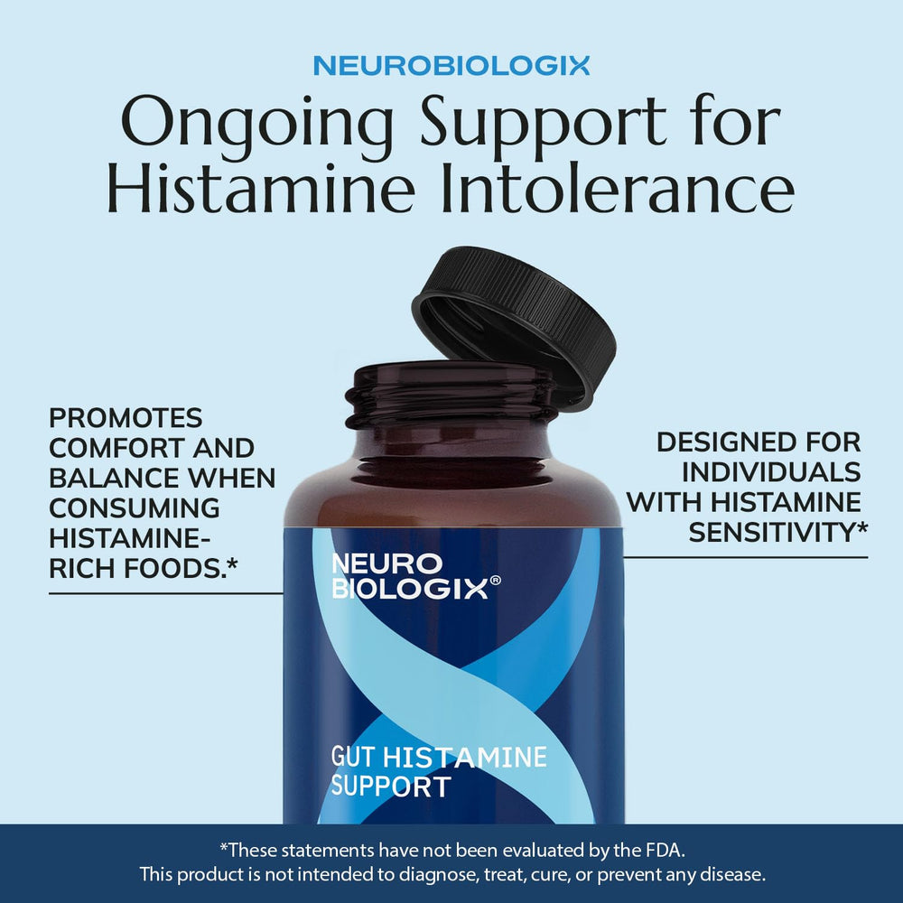 Vegan-friendly icon on Neurobiologix Gut Histamine Support packaging