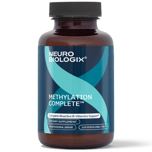 Neurobiologix Methylation Complete bottle front view showing packaging for daily energy support.