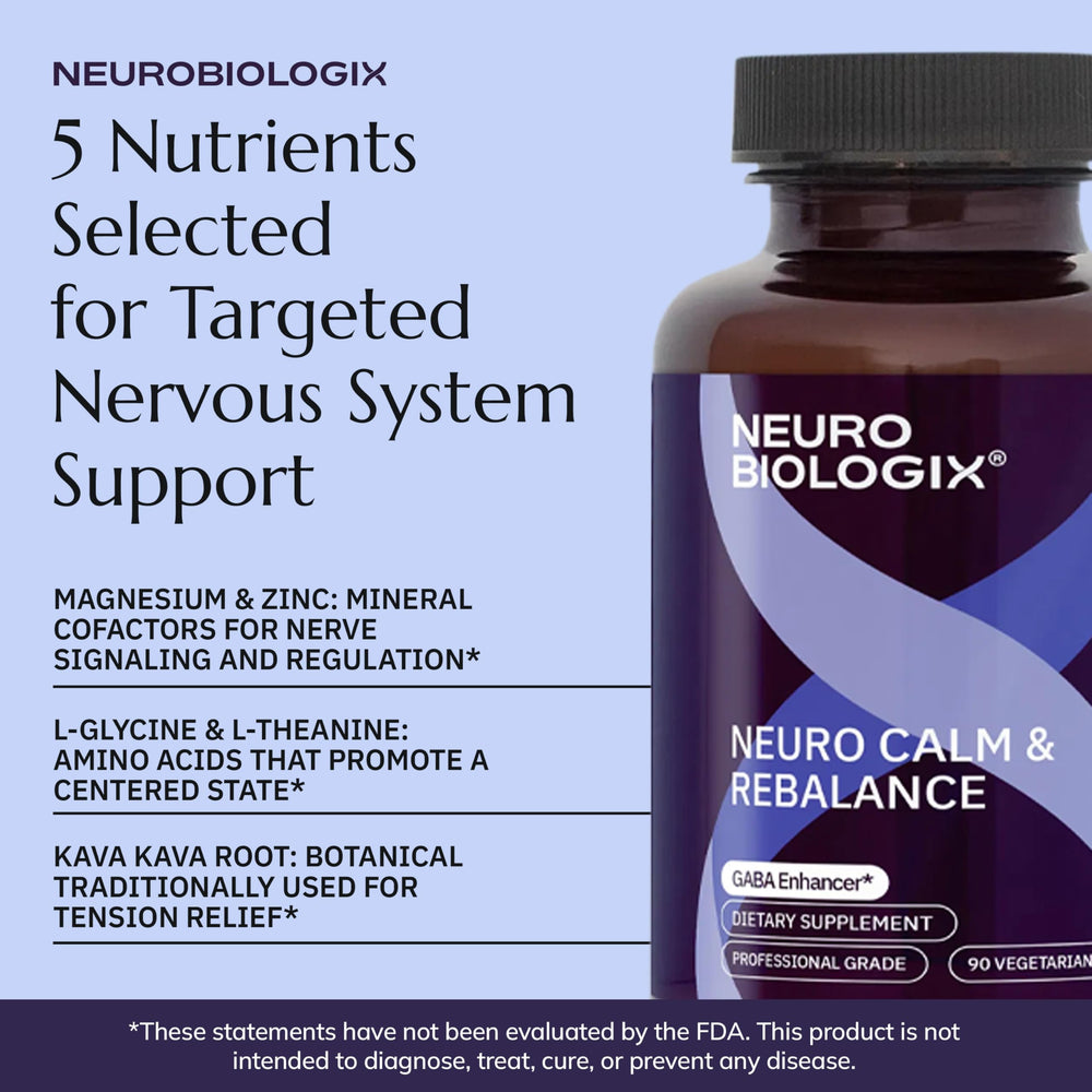 Neurobiologix Neuro Calm Rebalance label details gluten-free and non-GMO formulation