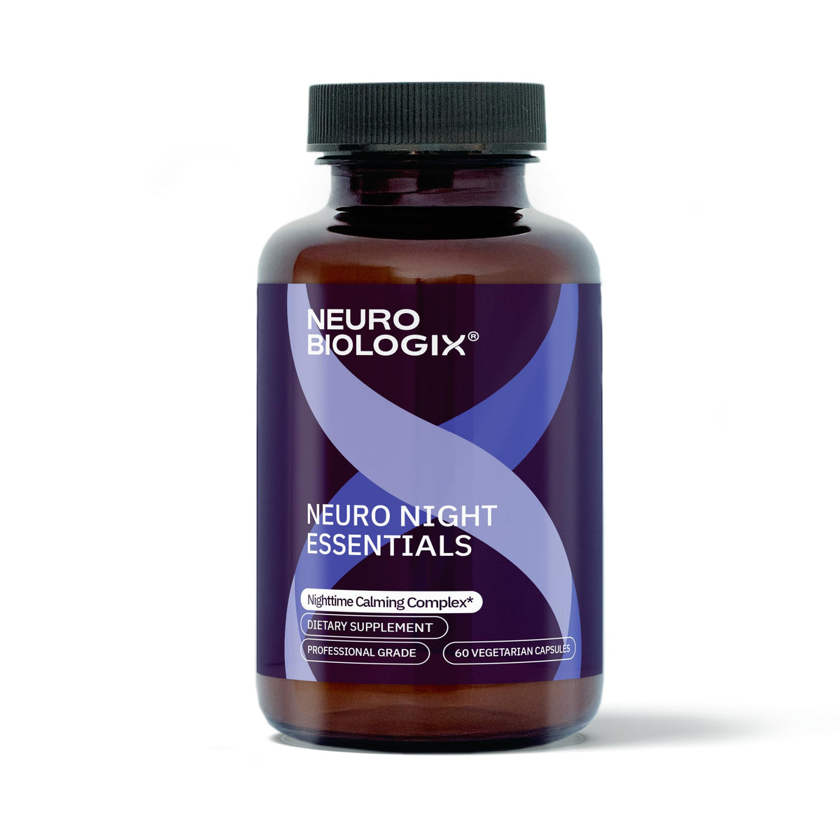 Neurobiologix Neuro Night Essentials bottle label promoting a calm nightly routine.
