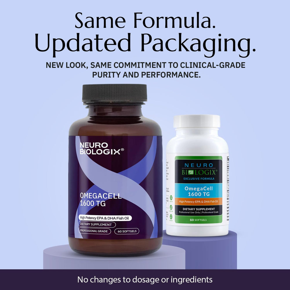 Neurobiologix OmegaCell 1600 TG softgels close-up for easy daily dosing