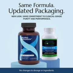Close-up of Neurobiologix Prostate Xcel capsules gluten-free and vegan-friendly