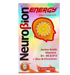 Neurobion energy amino acids bottle with 60-count pack for daily use.