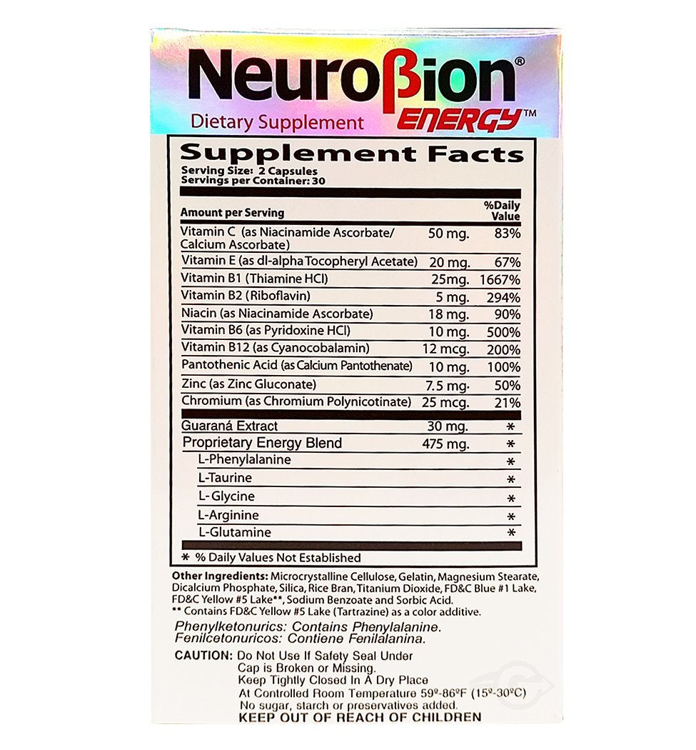 Neurobion label closeup emphasizing clear ingredient list and packaging.