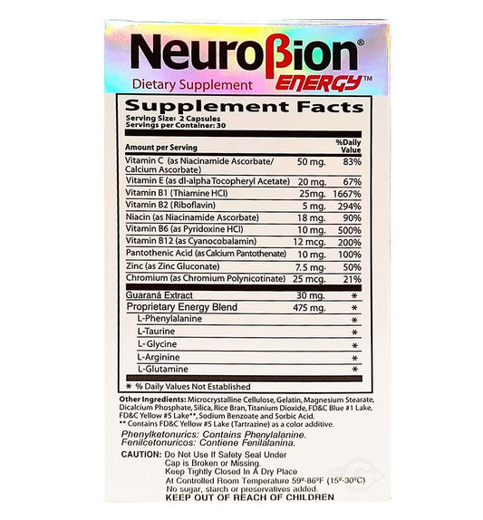 Neurobion label closeup emphasizing clear ingredient list and packaging.