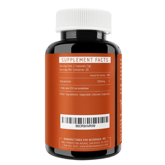 Neurogan Epicatechin capsules front packaging emphasizes USA-made quality and GMP standards