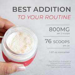 Glass jar label featuring Neurogan Urolithin A shows natural sourcing and potency.